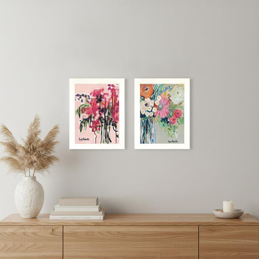 Set Of Two Garden Flowers White Framed Print Wall Art