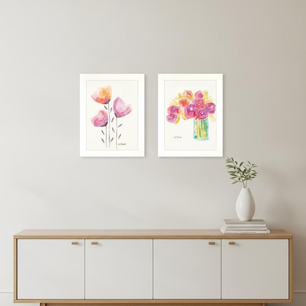 Set Of Two Simple Bouquets White Framed Print Wall Art