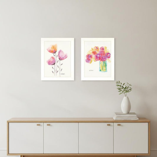 Set Of Two Simple Bouquets White Framed Print Wall Art