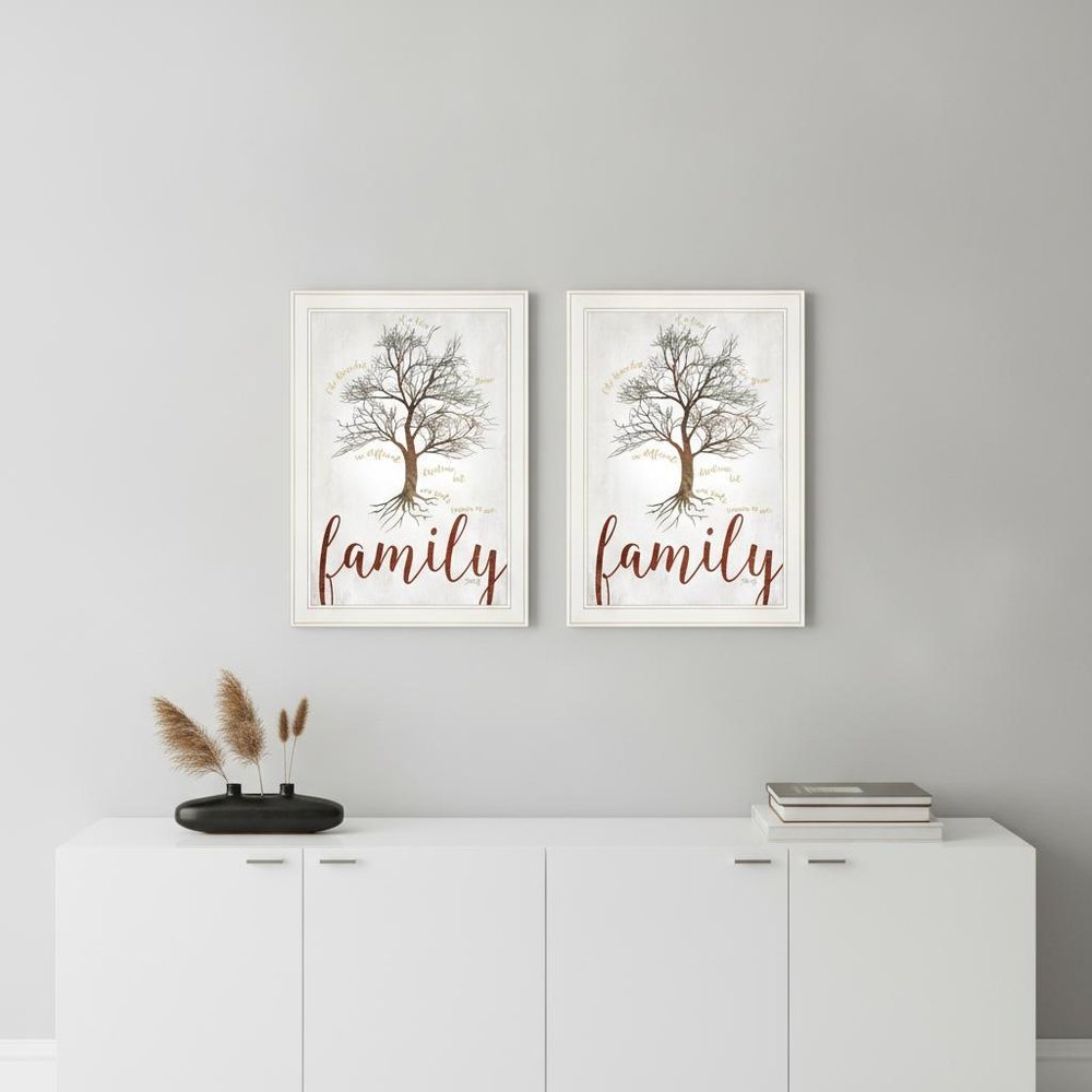 Set Of Two Family Tree or Roots White Framed Print Wall Art