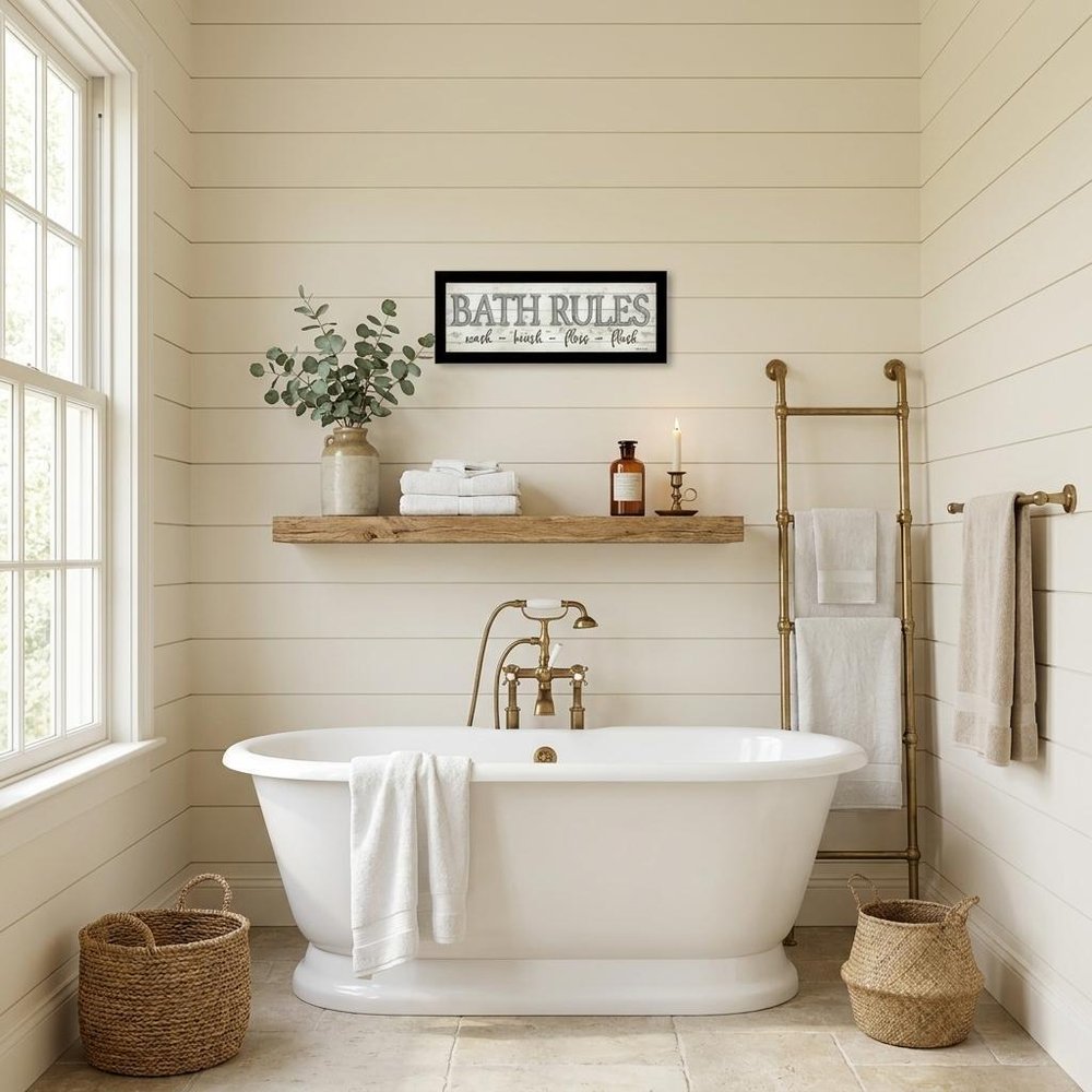 Bath Rules 3 Black Framed Print Bathroom Wall Art
