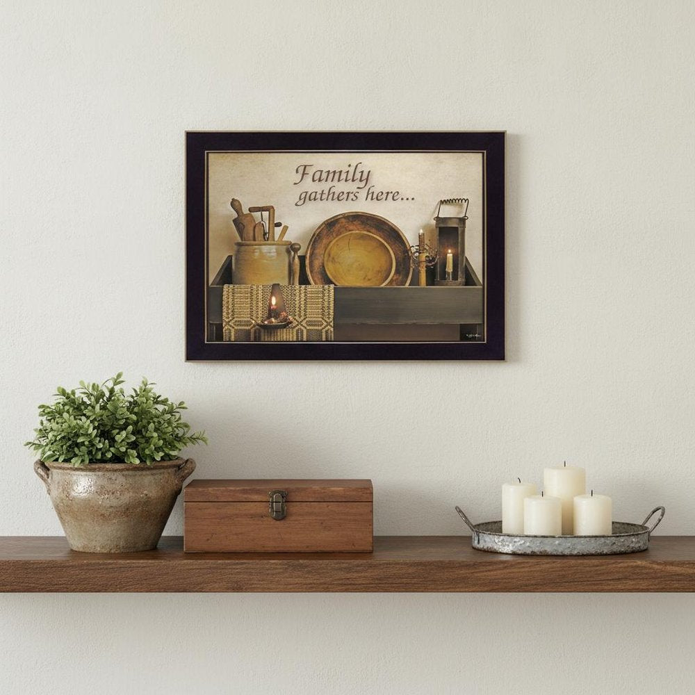 Family Gather Here 1 Black Framed Print Kitchen Wall Art