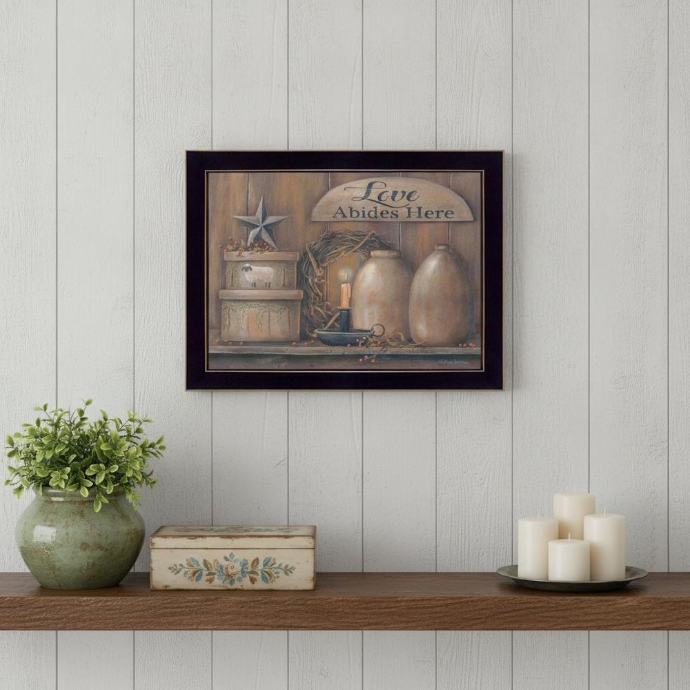 Love Abides Here Shelf 1 Black Framed Print Wall Art