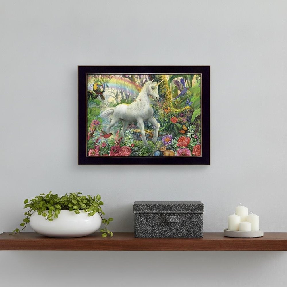 Rainbow Unicorn 1 Black Framed Print Wall Art