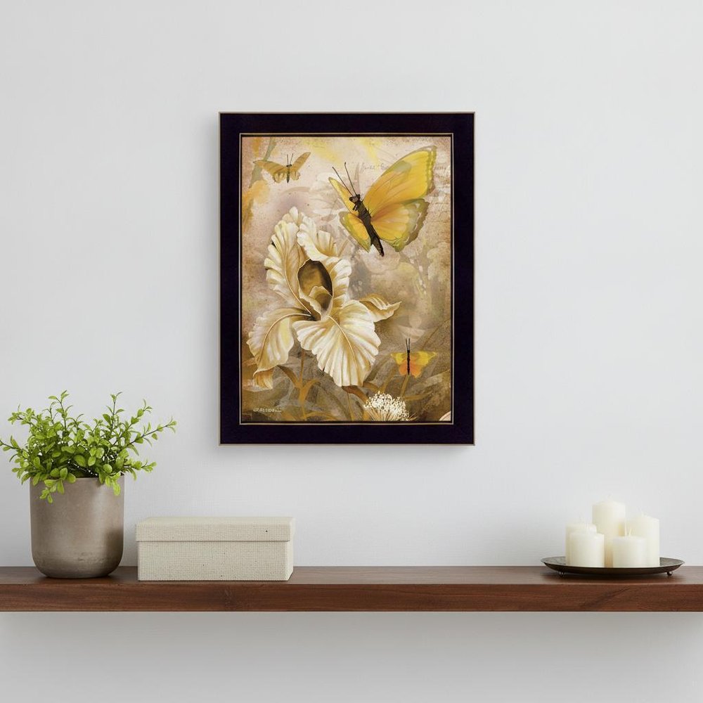 Flowers and Butterflies I 1 Black Framed Print Wall Art