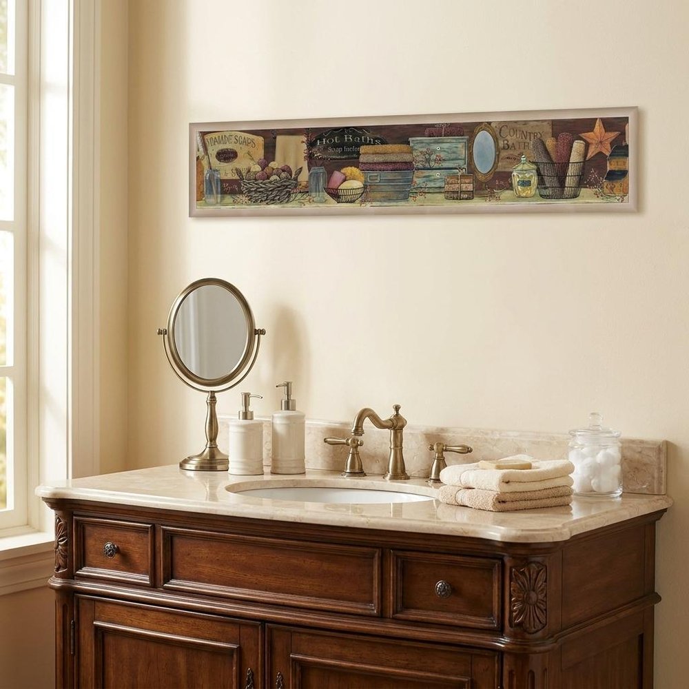 Country Bath Shelf 5 Brown Framed Print Bathroom Wall Art