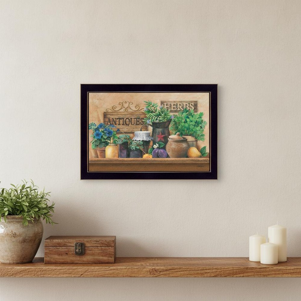 Antiques and Herbs Black Framed Print Kitchen Wall Art