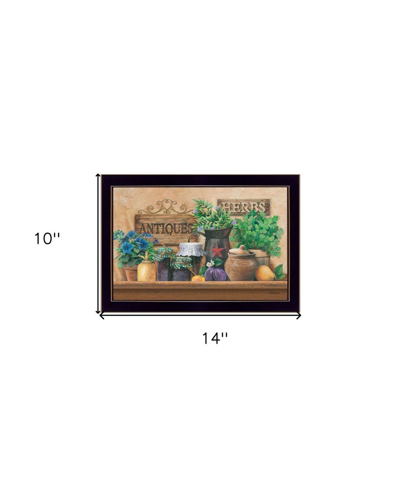 Antiques and Herbs Black Framed Print Kitchen Wall Art