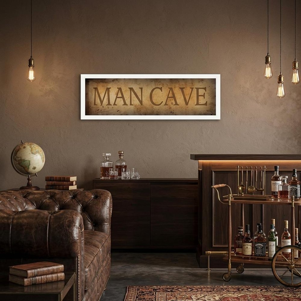 11" x 33" Man Cave White Framed Print Wall Art
