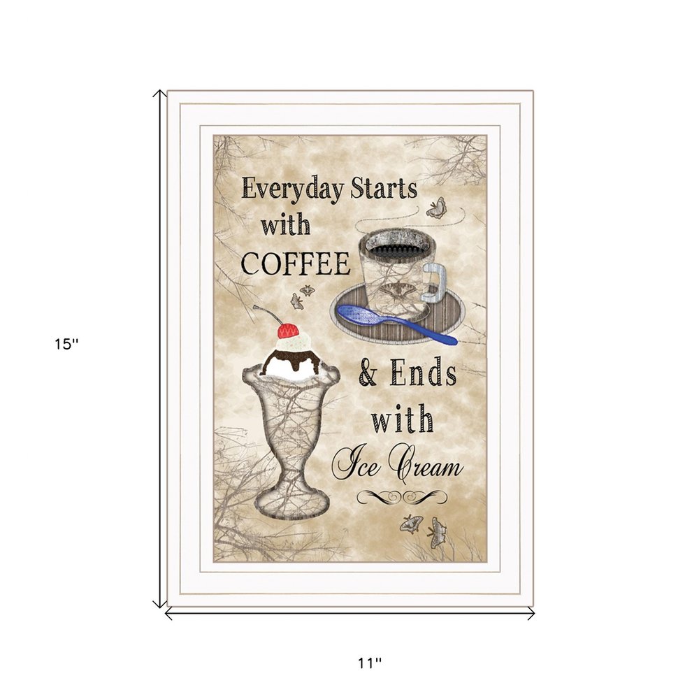 Everyday Starts with Coffee 3 White Framed Print Kitchen Wall Art