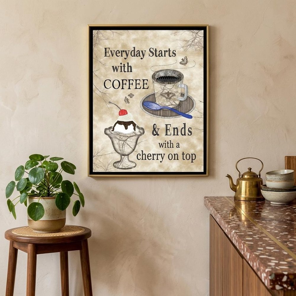 Everyday Starts with Coffee 4 Black Framed Print Kitchen Wall Art