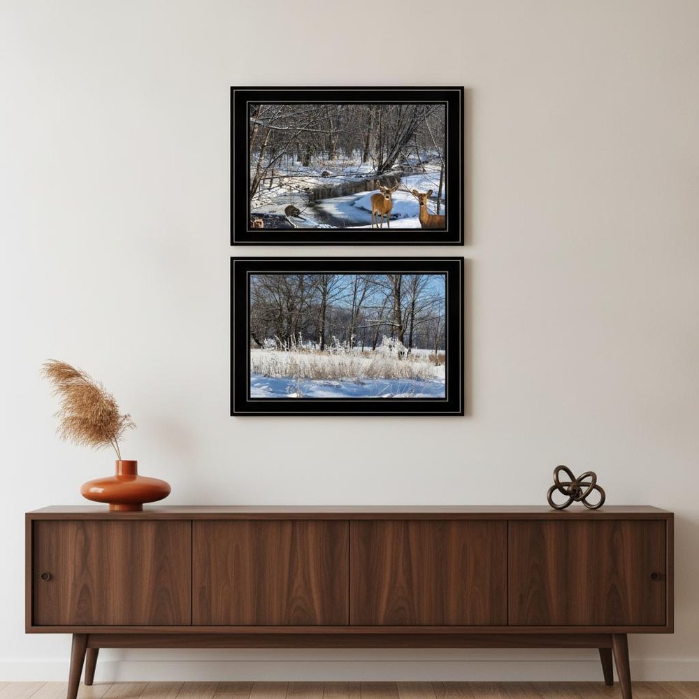 Set Of Two Great Outdoors Nature or Winter Forest 4 Black Framed Print Wall Art