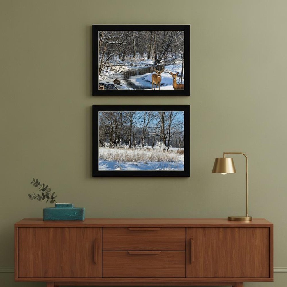 Set Of Two Great Outdoors Nature or Winter Forest 1 Black Framed Print Wall Art