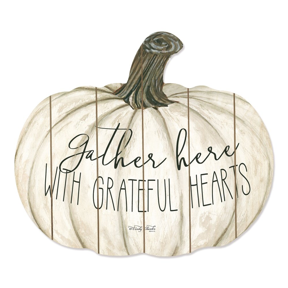 15" X 17" Cream Pumpkin Gather Here With Grateful Hearts Hanging Dimensional Sculpture