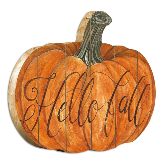 15" X 17" Orange And Brown Pumpkin Hello Fall Hanging Dimensional Sculpture