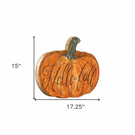 15" X 17" Orange And Brown Pumpkin Hello Fall Hanging Dimensional Sculpture