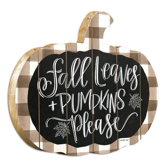 15" X 17" Brown And White Fall Leaves and Pumpkins Please Hanging Dimensional Sculpture