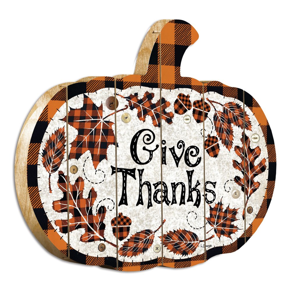 Give Thanks Unframed Wood Pumpkin Wall Decor