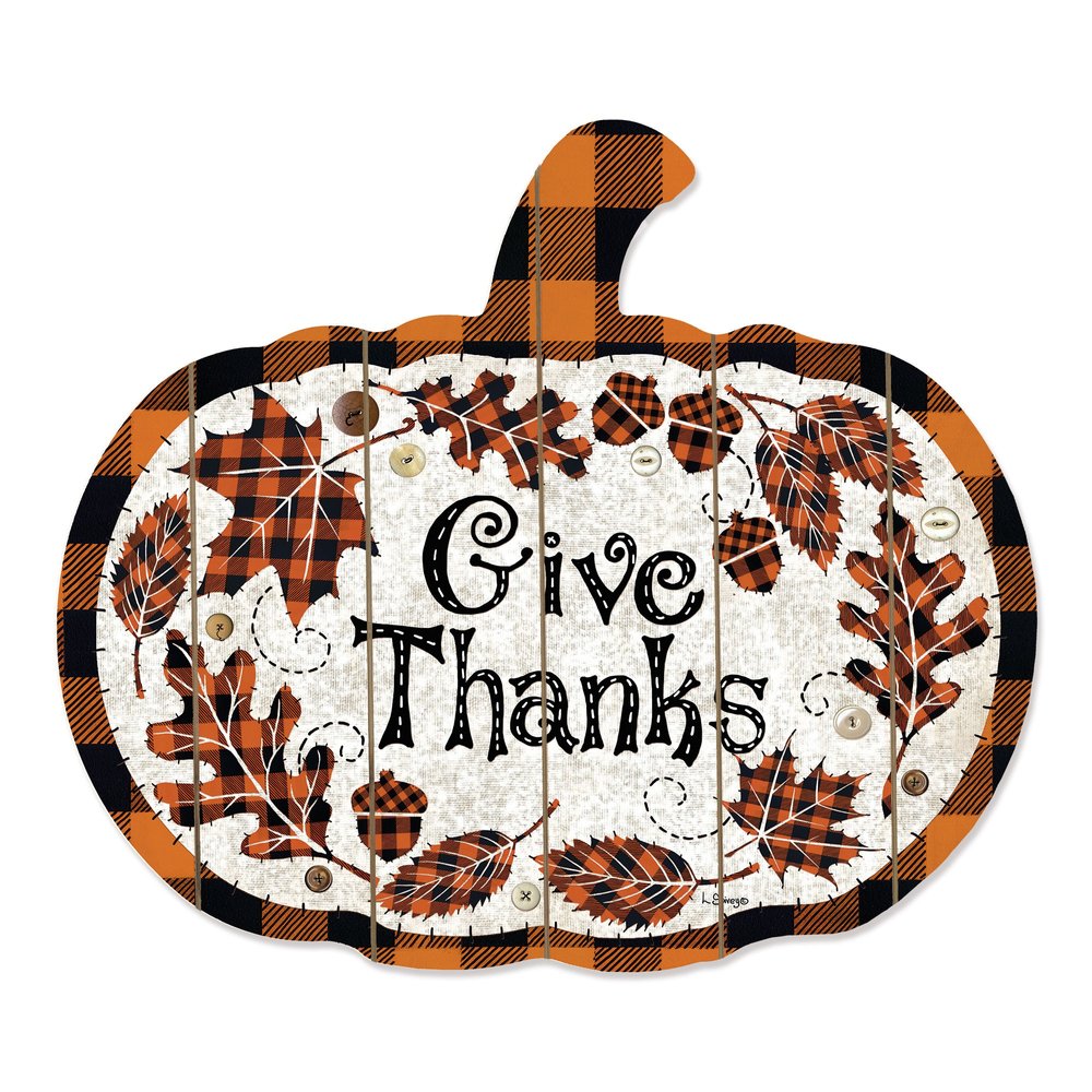 Give Thanks Unframed Wood Pumpkin Wall Decor
