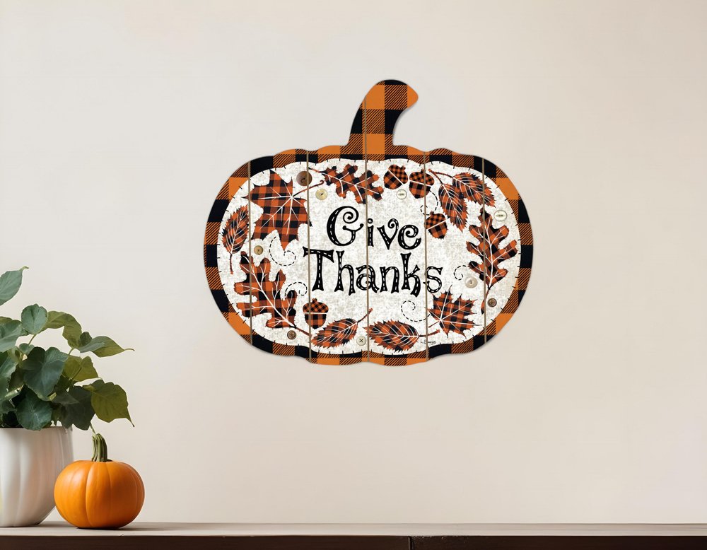 Give Thanks Unframed Wood Pumpkin Wall Decor