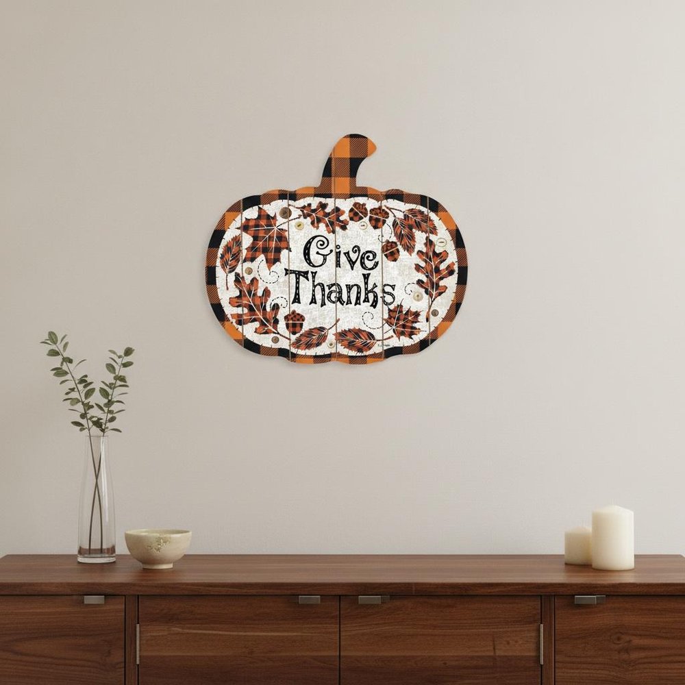 Give Thanks Unframed Wood Pumpkin Wall Decor