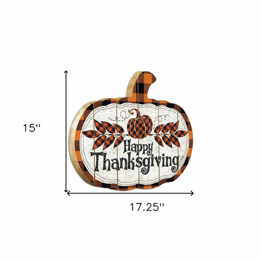 15" X 17" Black And Orange Wood Happy Thanksgiving Pumpkin Hanging Dimensional Sculpture