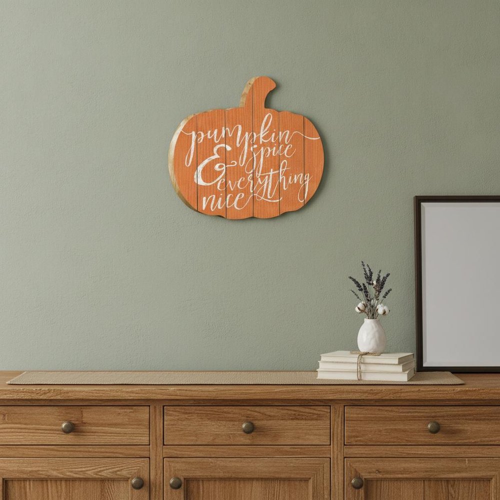 Orange and White Pumpkin Spice and Everything Nice Pumpkin Shaped Wall Art