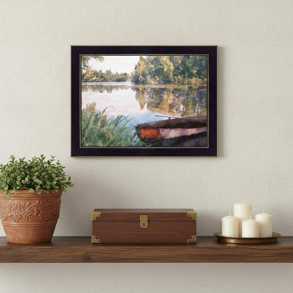 Rowboat Pond Landscape 1 Black Framed Print Wall Art
