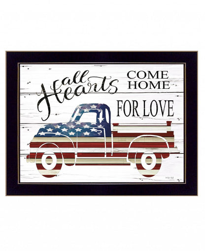 All Hearts Come Home for Love Truck Black Framed Print Wall Art