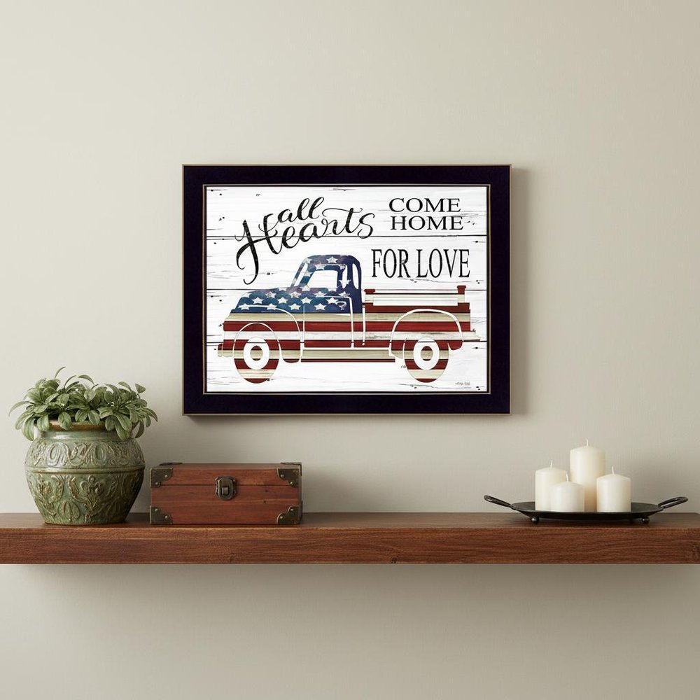 All Hearts Come Home for Love Truck Black Framed Print Wall Art