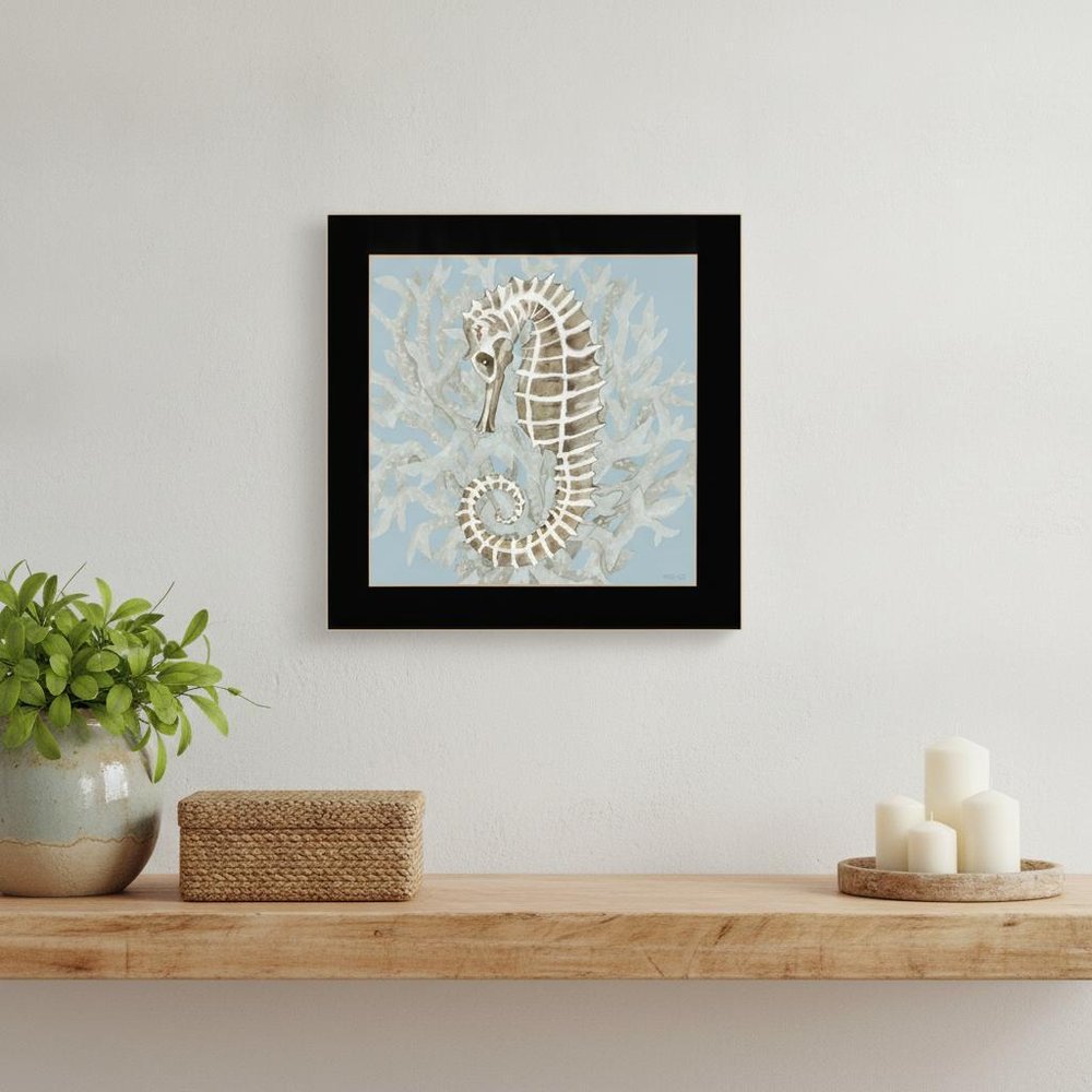 Seahorse and Coral Black Framed Print Wall Art