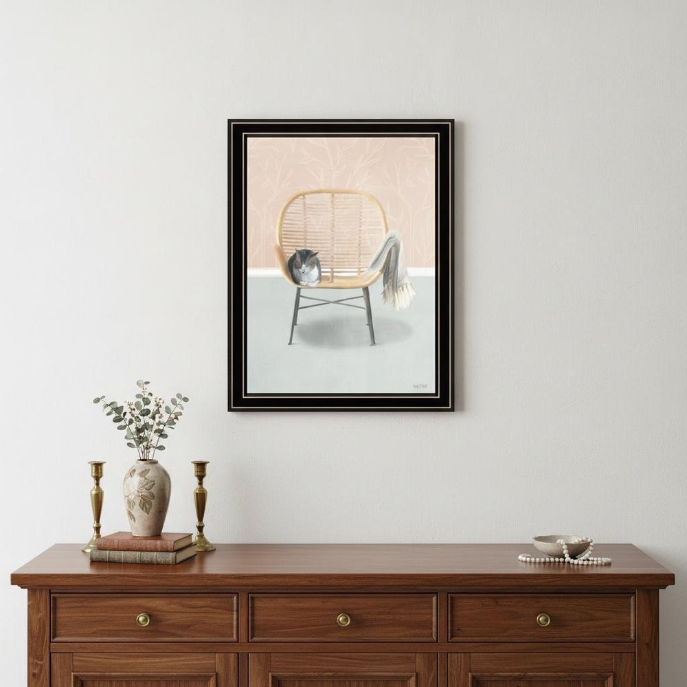 Happy Cat 1 Black Framed Print Wall Art