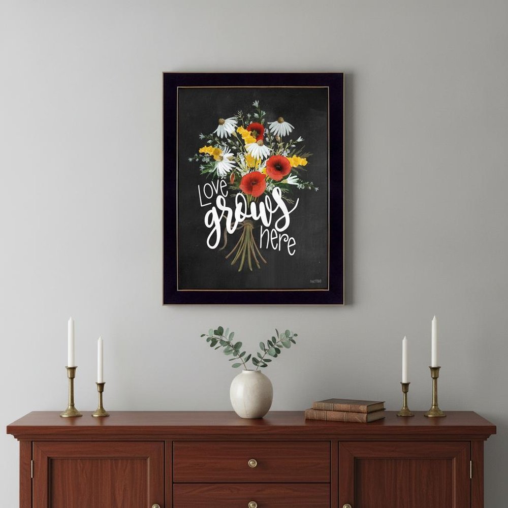 Love Grows Here 1 Black Framed Print Wall Art