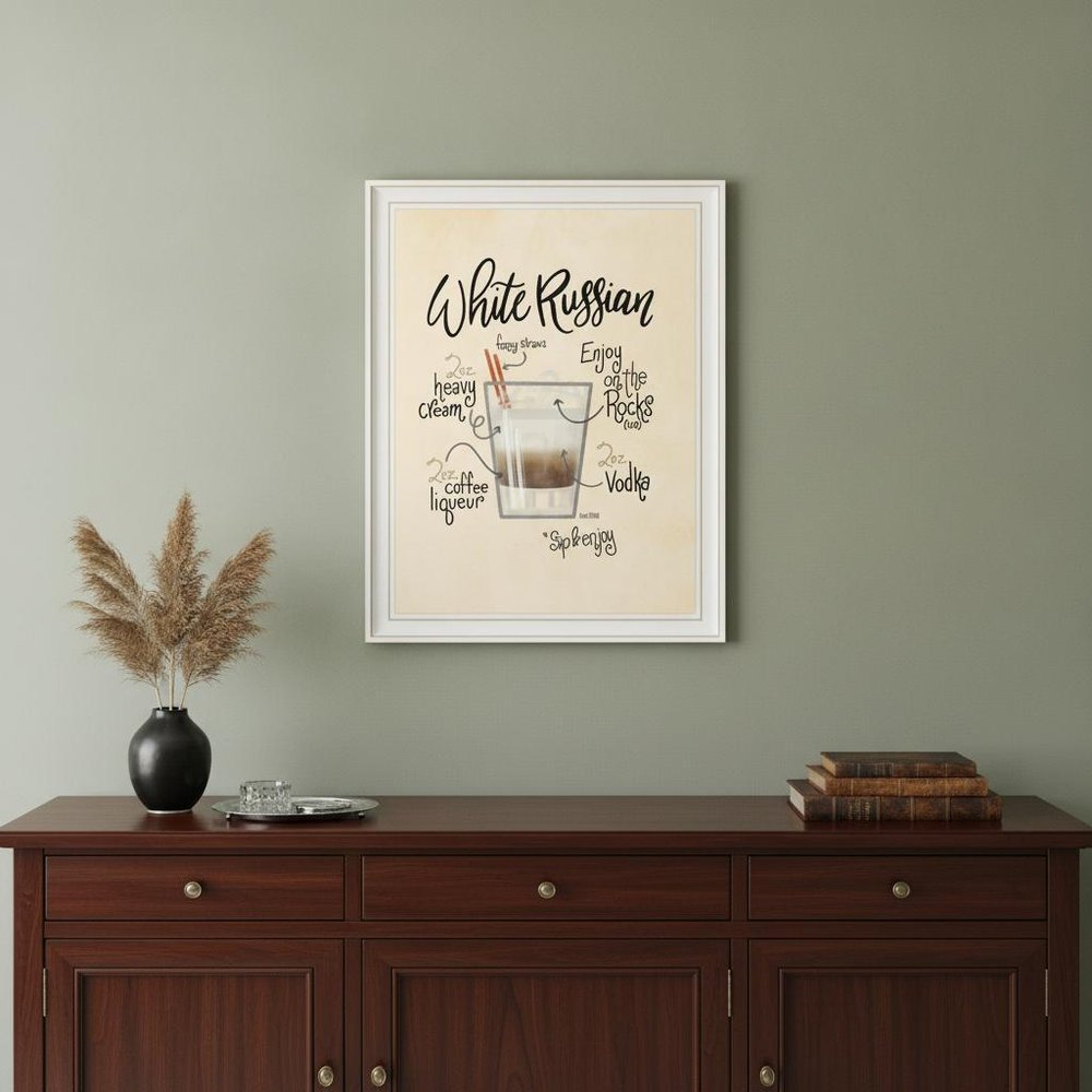 White Russian 2 White Framed Print Wall Art