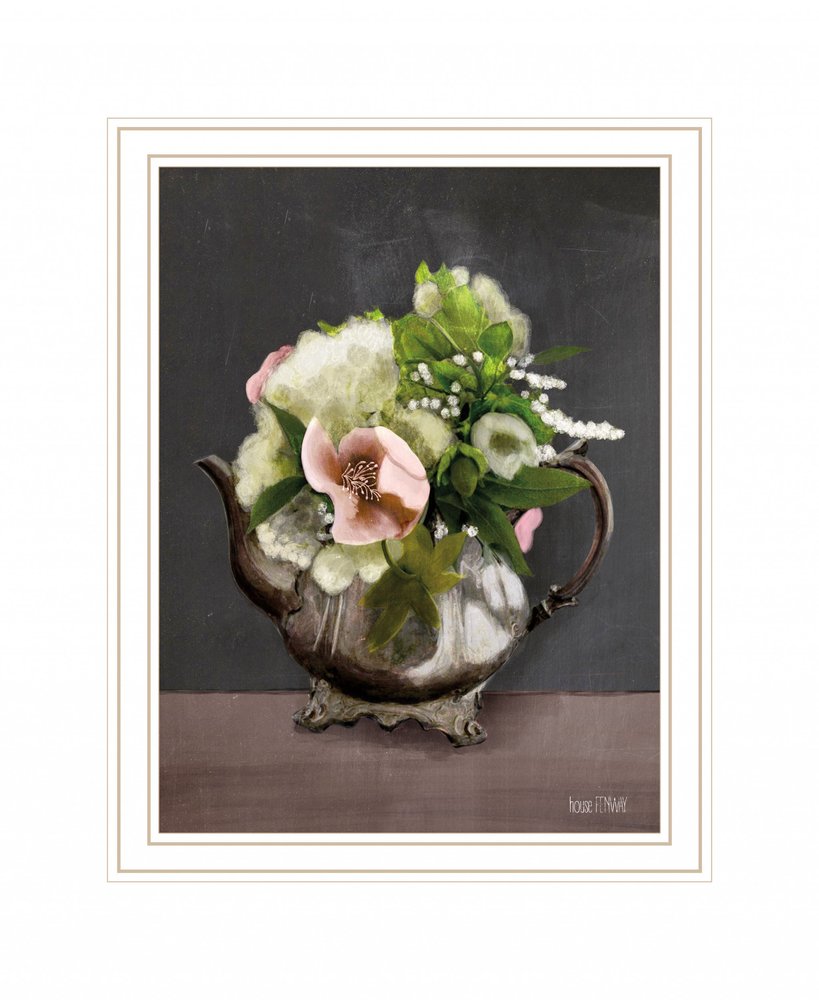Vintage Floral Tea Pot 2 Black Framed Print Kitchen Wall Art