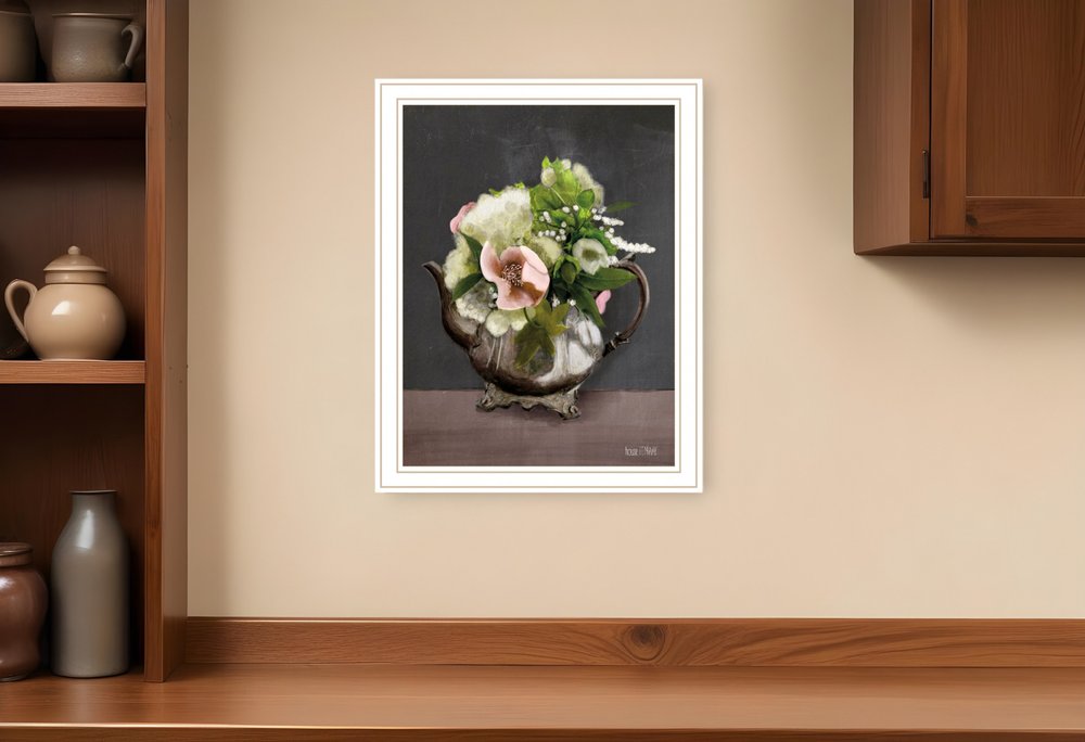 Vintage Floral Tea Pot 2 Black Framed Print Kitchen Wall Art