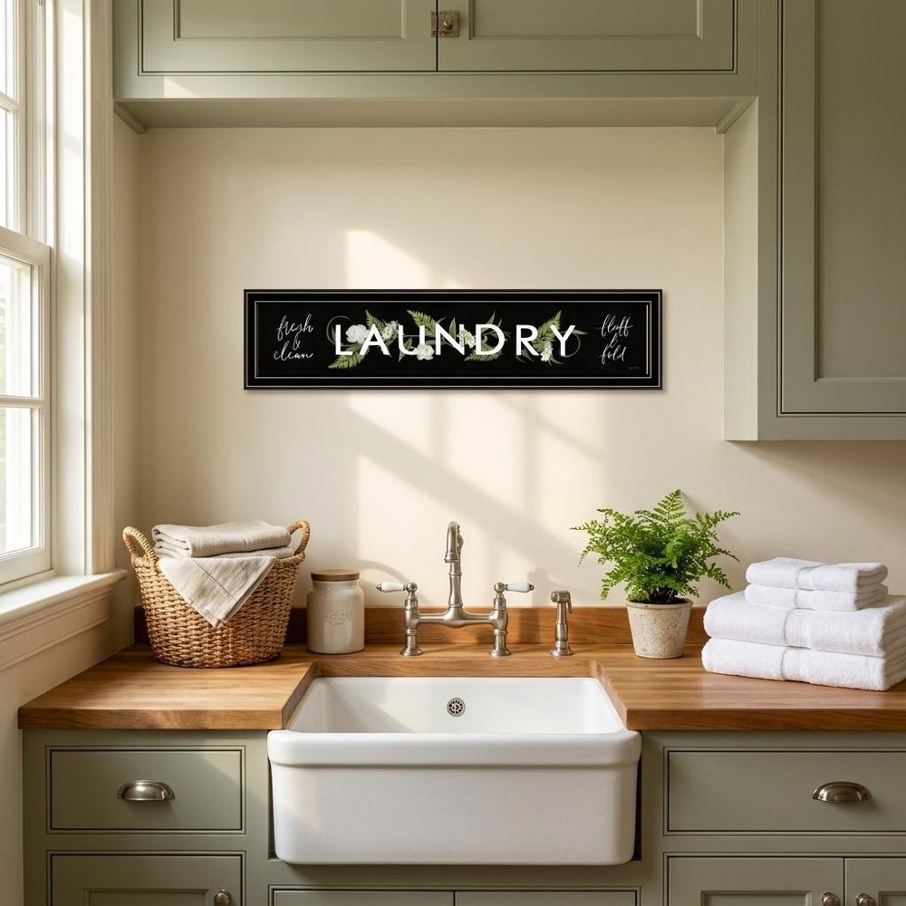 Laundry Fresh and Clean 1 Black Framed Print Bathroom Wall Art