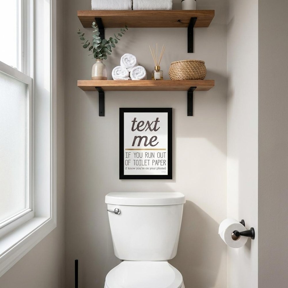 Text Me if You Run Out of Toilet Paper 1 Black Framed Print Wall Art