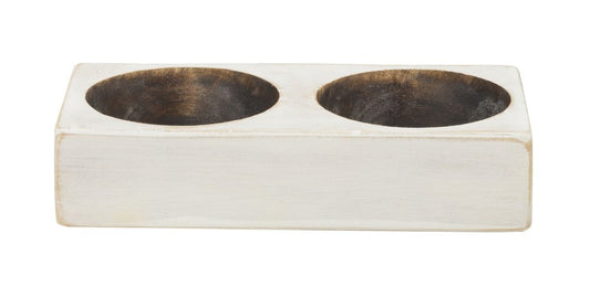6" White Solid Wood Tabletop Candle Holder