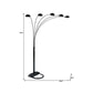 84" Black Five Light Arc Floor Lamp With Black Dome Shade
