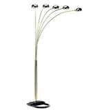 84" Gold Five Light Arc Floor Lamp With Brass Metal Dome Shade