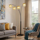 84" Black Four Light Arc Floor Lamp With Clear Crystal Glass Chandelier Shade