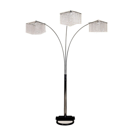 84" Silver Metal Three Light Arched Floor Lamp With Clear Crystal Square Shade
