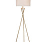65" Gold And White Tripod Floor Lamp With White Fabric Drum Shade