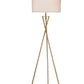 65" Gold And White Tripod Floor Lamp With White Fabric Drum Shade