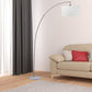 86" White And Silver Arc Floor Lamp With White Drum Shade
