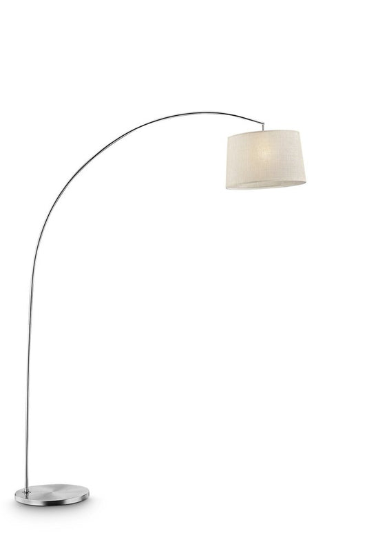 85" Silver Adjustable Arched Floor Lamp With White Fabric Drum Shade