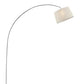 85" Silver Adjustable Arched Floor Lamp With White Fabric Drum Shade