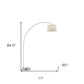 85" Silver Adjustable Arched Floor Lamp With White Fabric Drum Shade