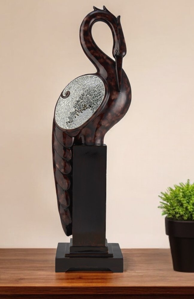 27" Marbleized Cherry Brown Polyresin Crane Figurine Sculpture